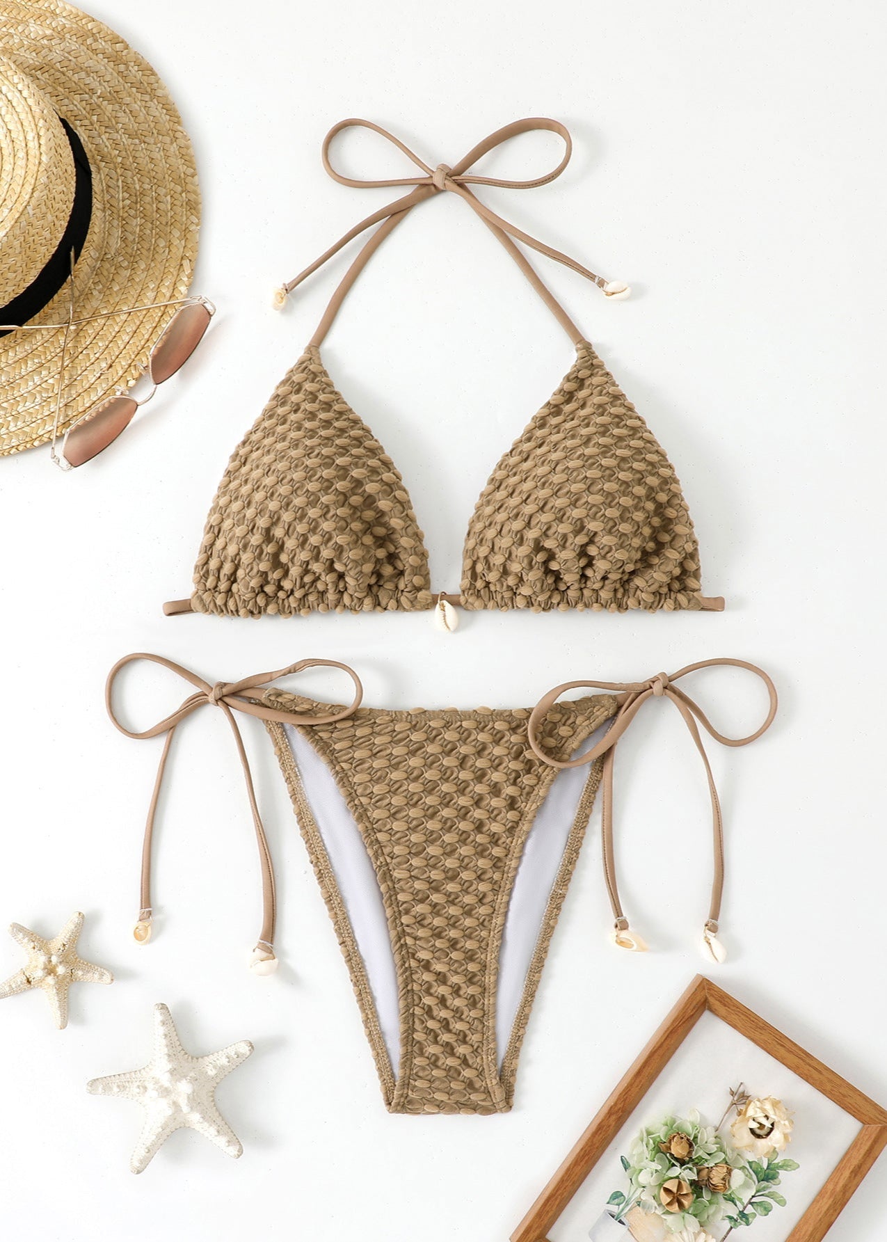 TextuRed Shell-Embellished Triangle Bikini Set