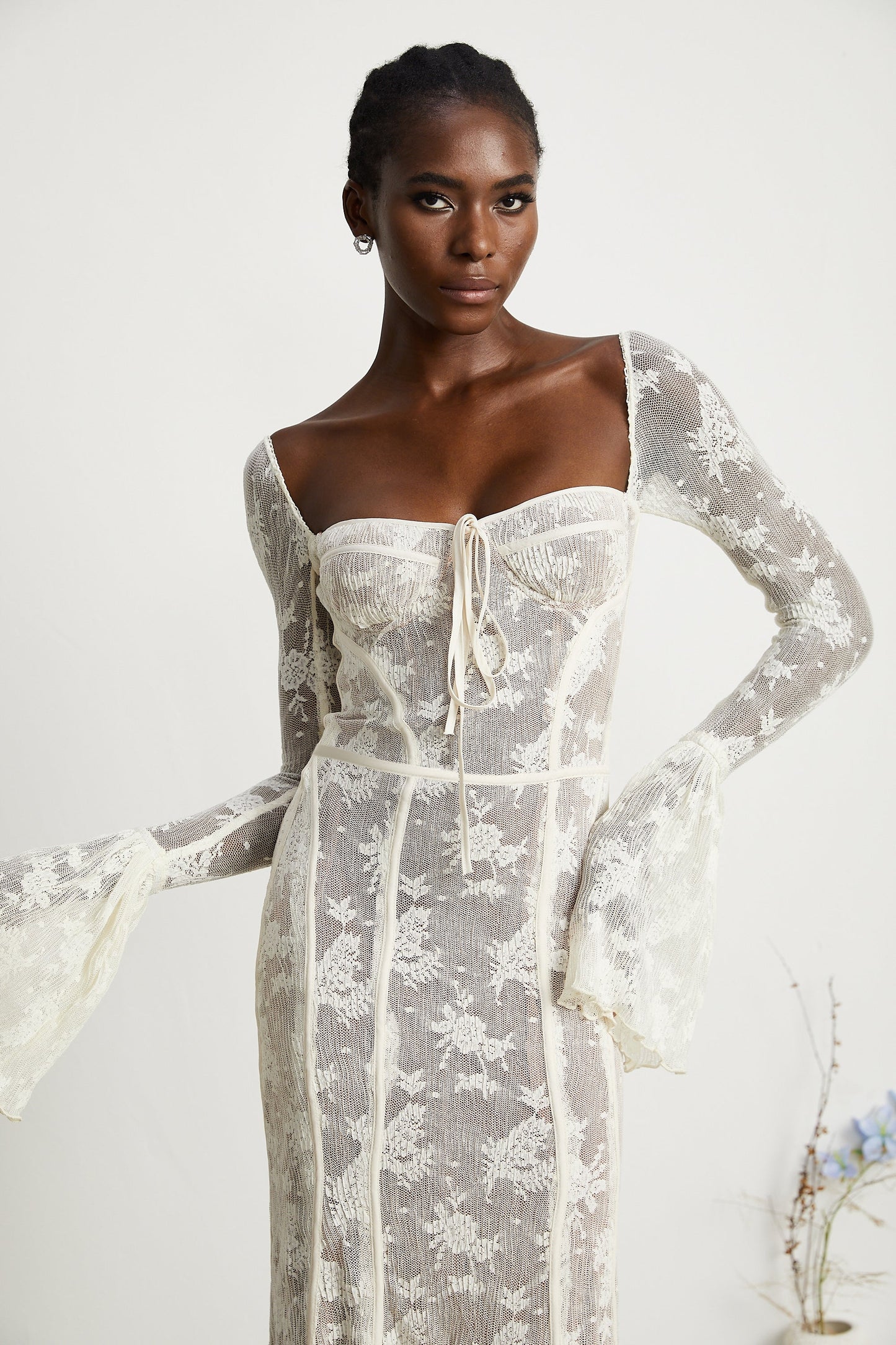 Marlene White Flared Lace Maxi Dress