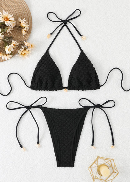 TextuRed Shell-Embellished Triangle Bikini Set
