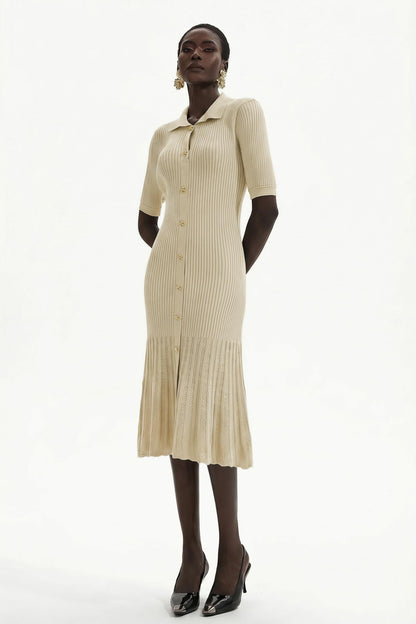 Jersey Flapped Metal Button Midi Dress