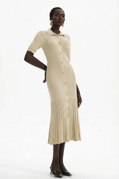 Jersey Flapped Metal Button Midi Dress