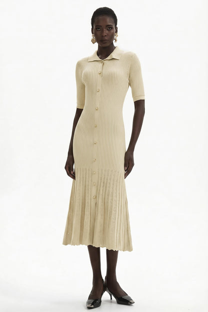 Jersey Flapped Metal Button Midi Dress