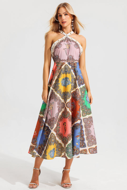 Paisley Halter Neck Midi Dress