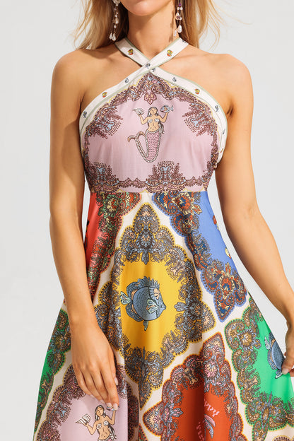 Paisley Halter Neck Midi Dress