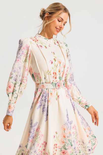 Floral Long Sleeve Maxi Dress With Belt