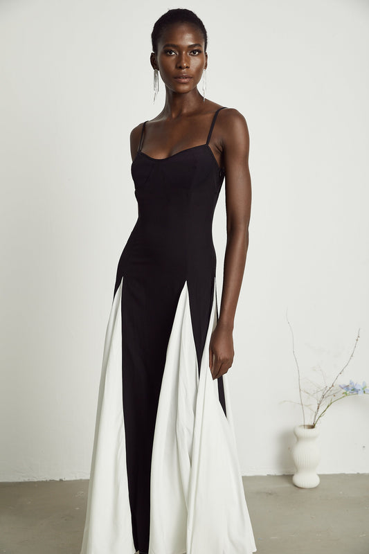 Sofie contrast-color pleated maxi dress