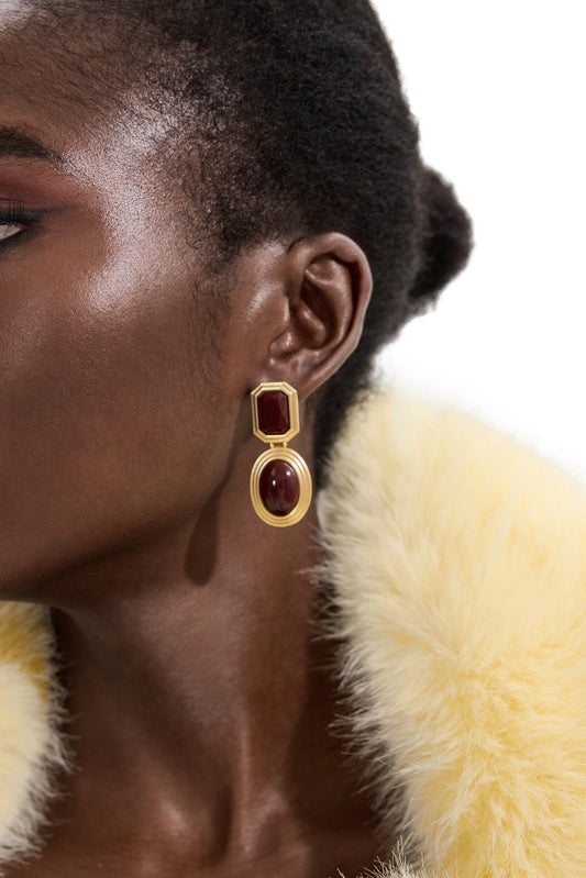 Oval Octagon Gemstone Stud Earrings