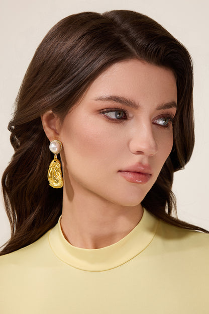 Irregular Shape Faux Pearl Metal Earrings