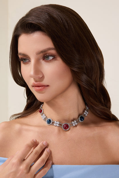 Imitation Gemstone Faux Pearl Necklace