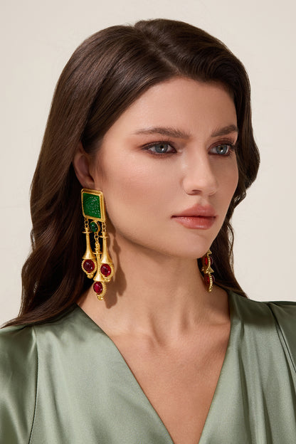 Vintage Imitation Gemstone Tassel Metal Ear Clip