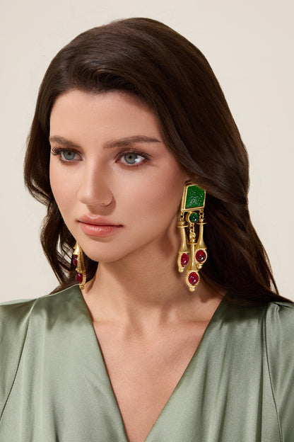 Vintage Imitation Gemstone Tassel Metal Ear Clip