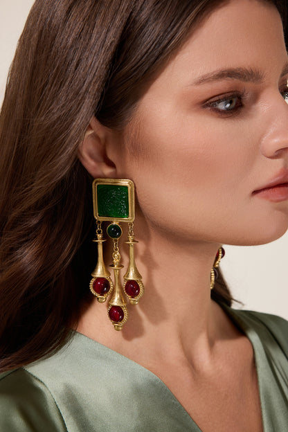 Vintage Imitation Gemstone Tassel Metal Ear Clip