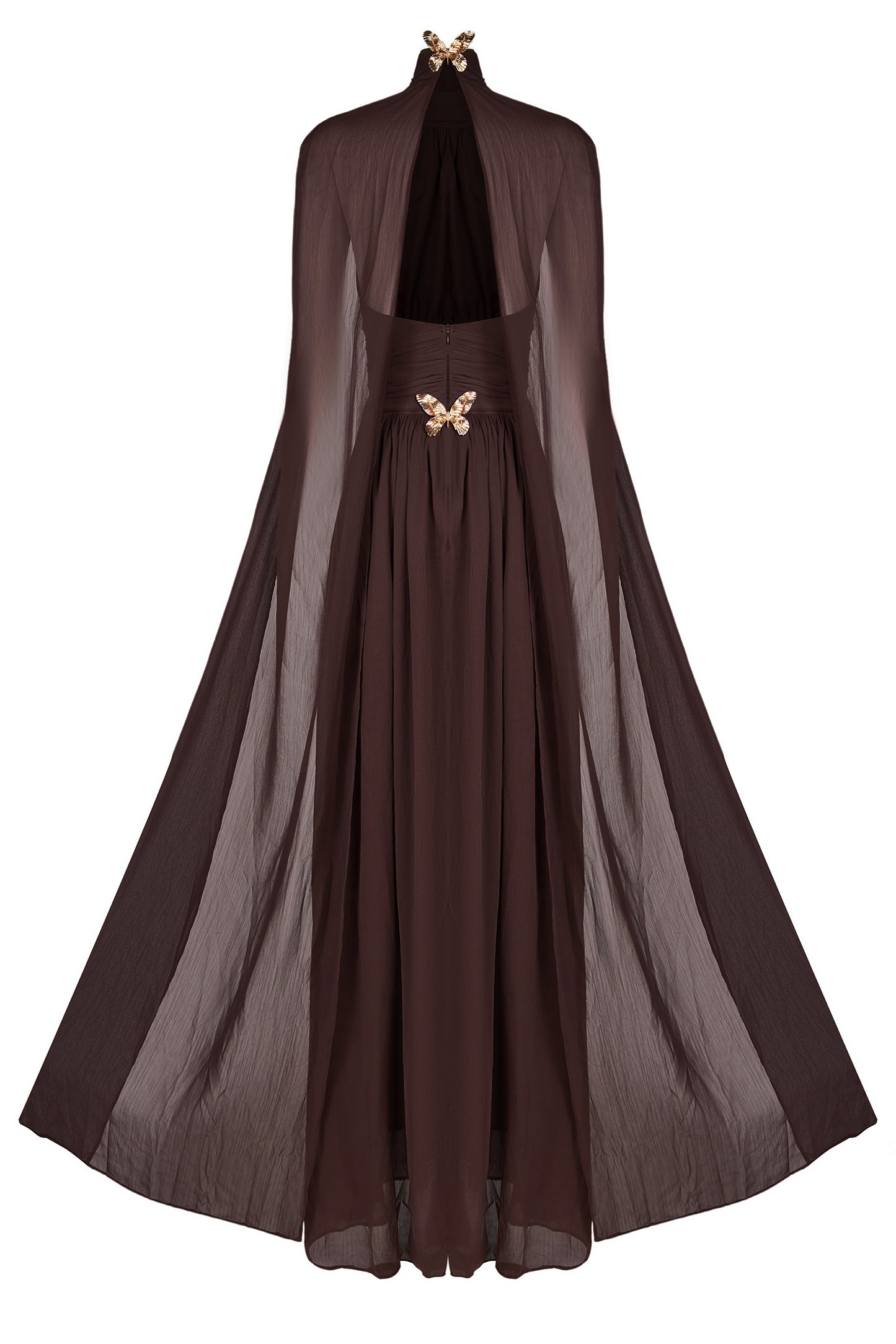 Chiffon High Neck Cape Sleeve Maxi Dress
