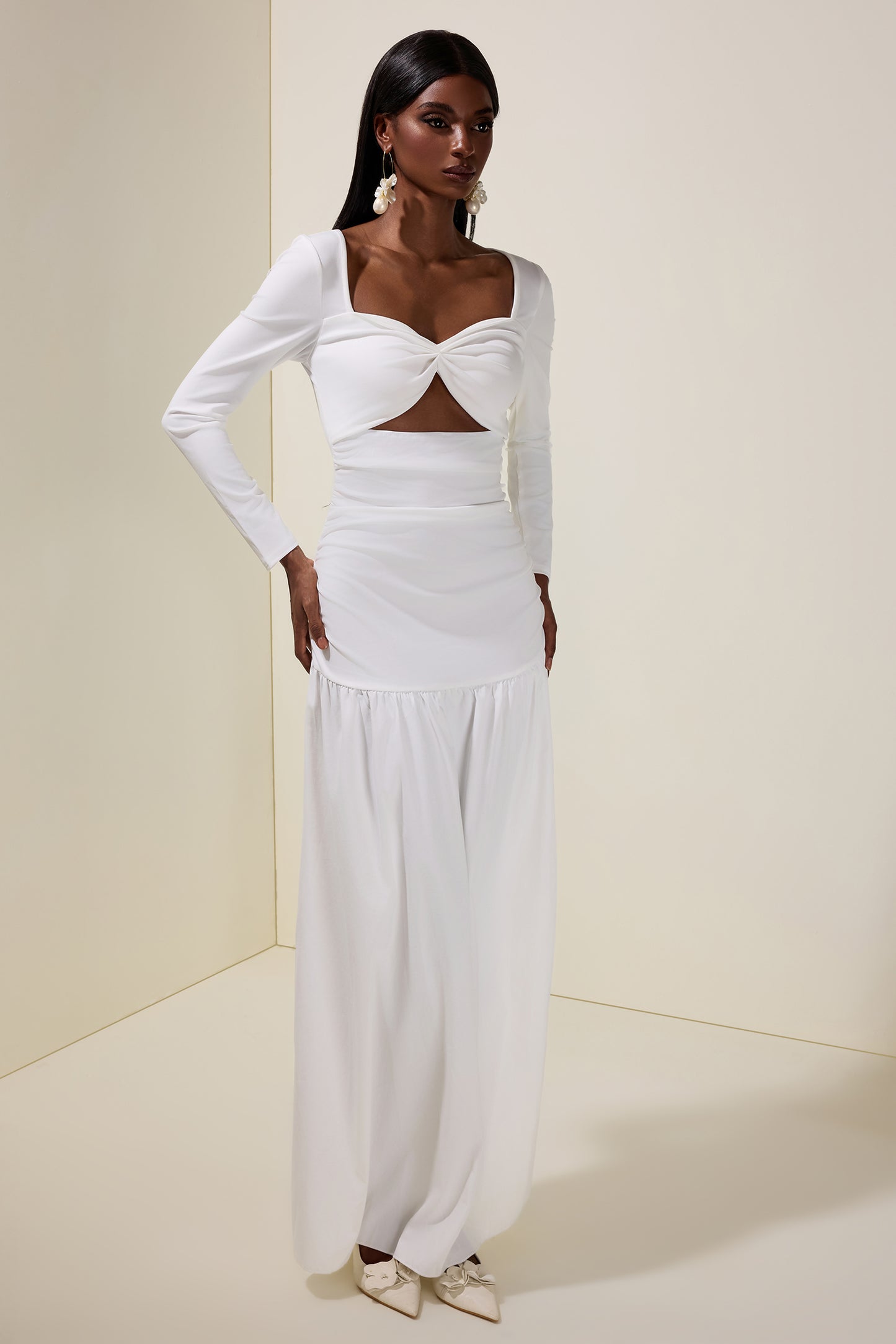 Solid Long Sleeve Cut-Out Maxi Dress