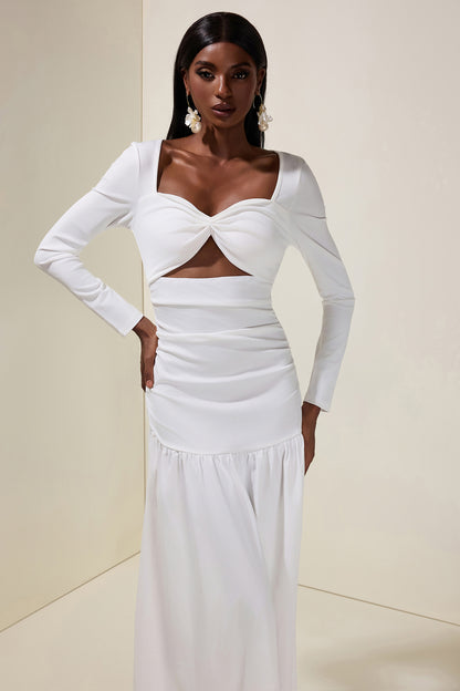 Solid Long Sleeve Cut-Out Maxi Dress