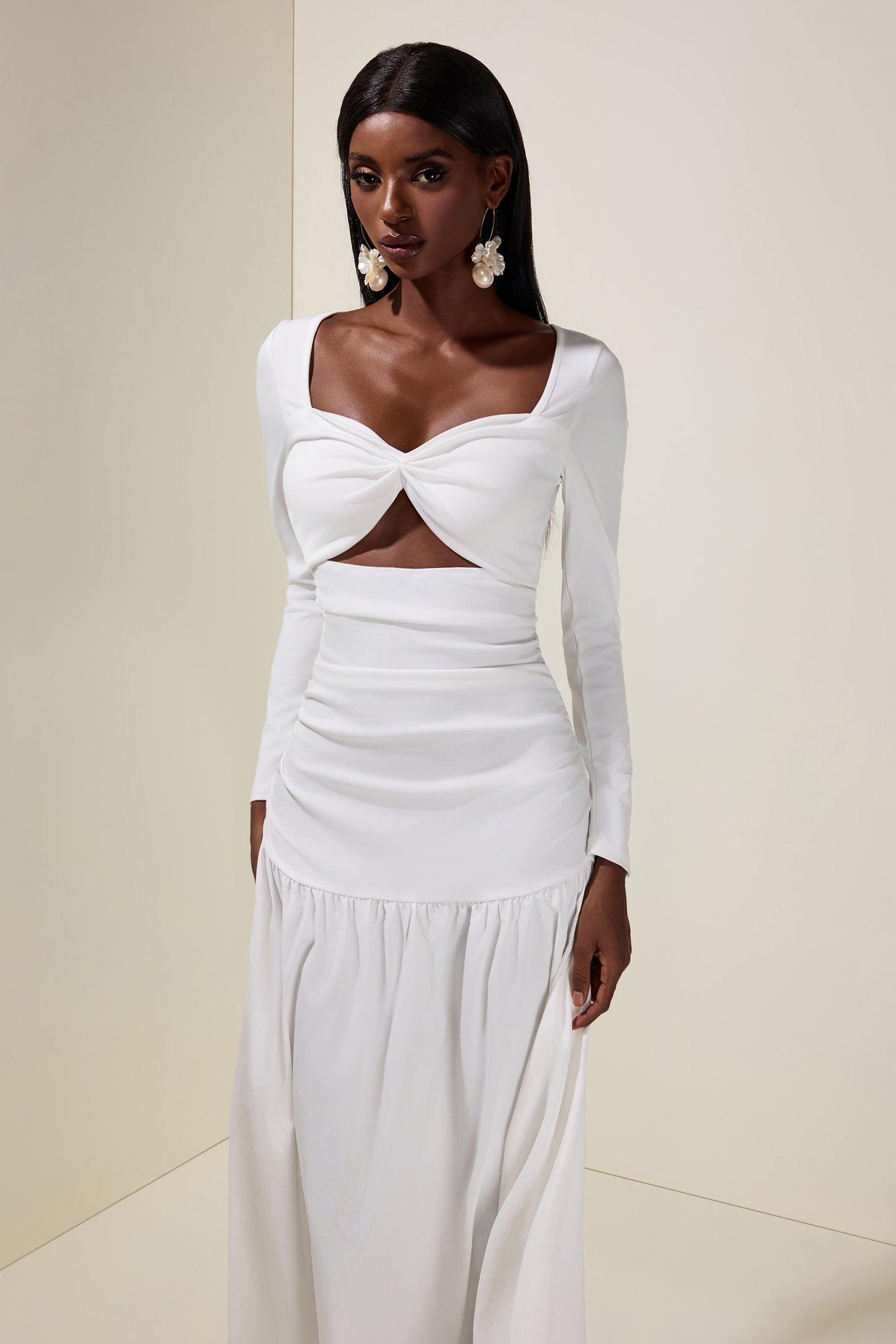 Solid Long Sleeve Cut-Out Maxi Dress