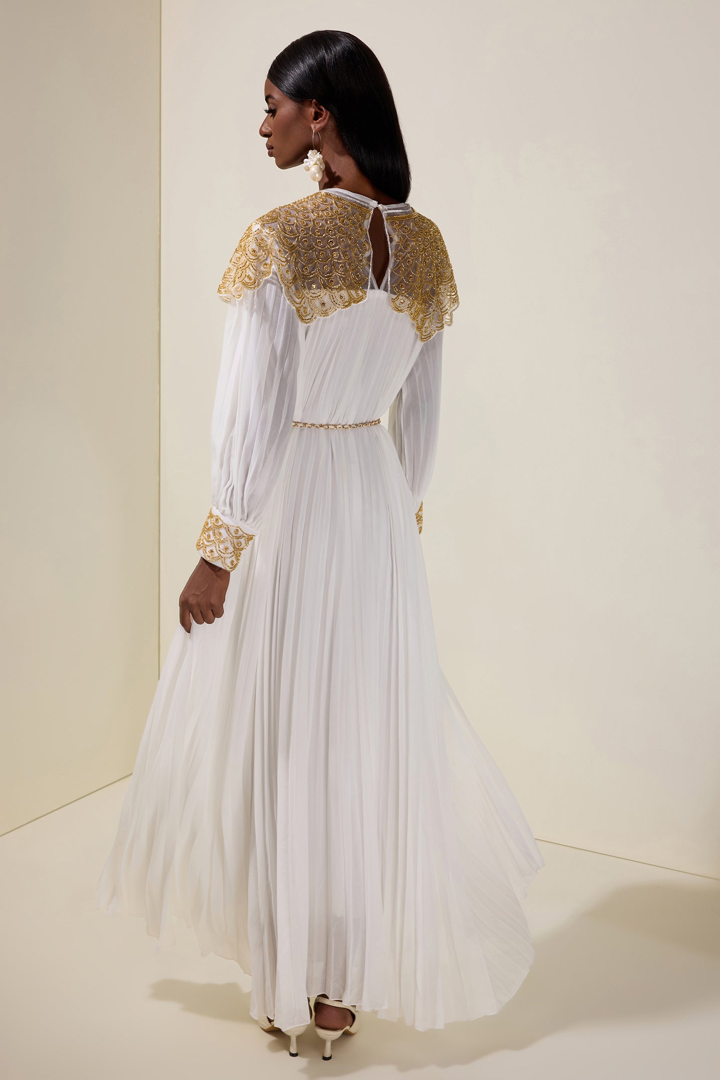 Sequin Splicing Chiffon Round Neck Maxi Dress With Belt