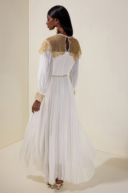 Sequin Splicing Chiffon Round Neck Maxi Dress With Belt