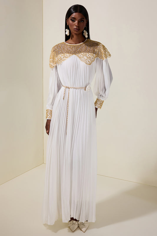 Sequin Splicing Chiffon Round Neck Maxi Dress With Belt