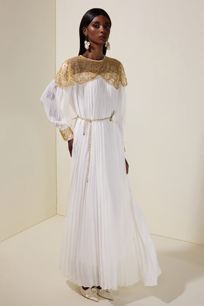 Sequin Splicing Chiffon Round Neck Maxi Dress With Belt