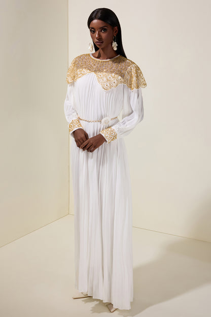 Sequin Splicing Chiffon Round Neck Maxi Dress With Belt