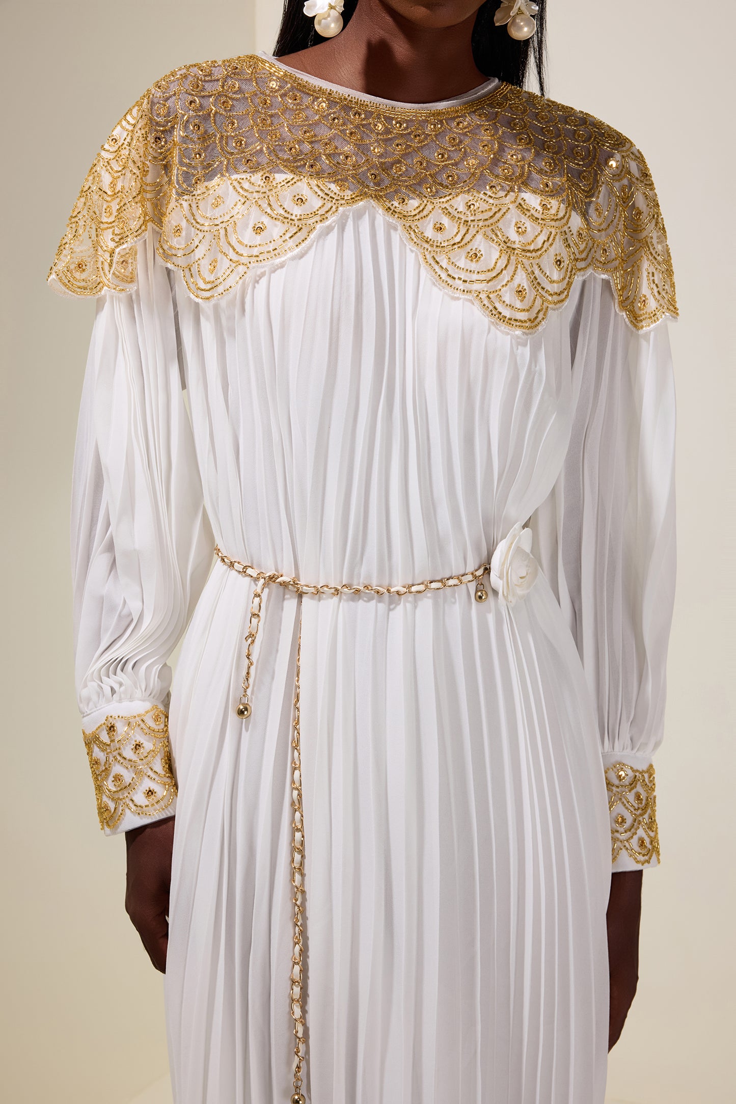 Sequin Splicing Chiffon Round Neck Maxi Dress With Belt