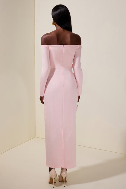 Solid 3D Flower Off-Shoulder Midi Dress