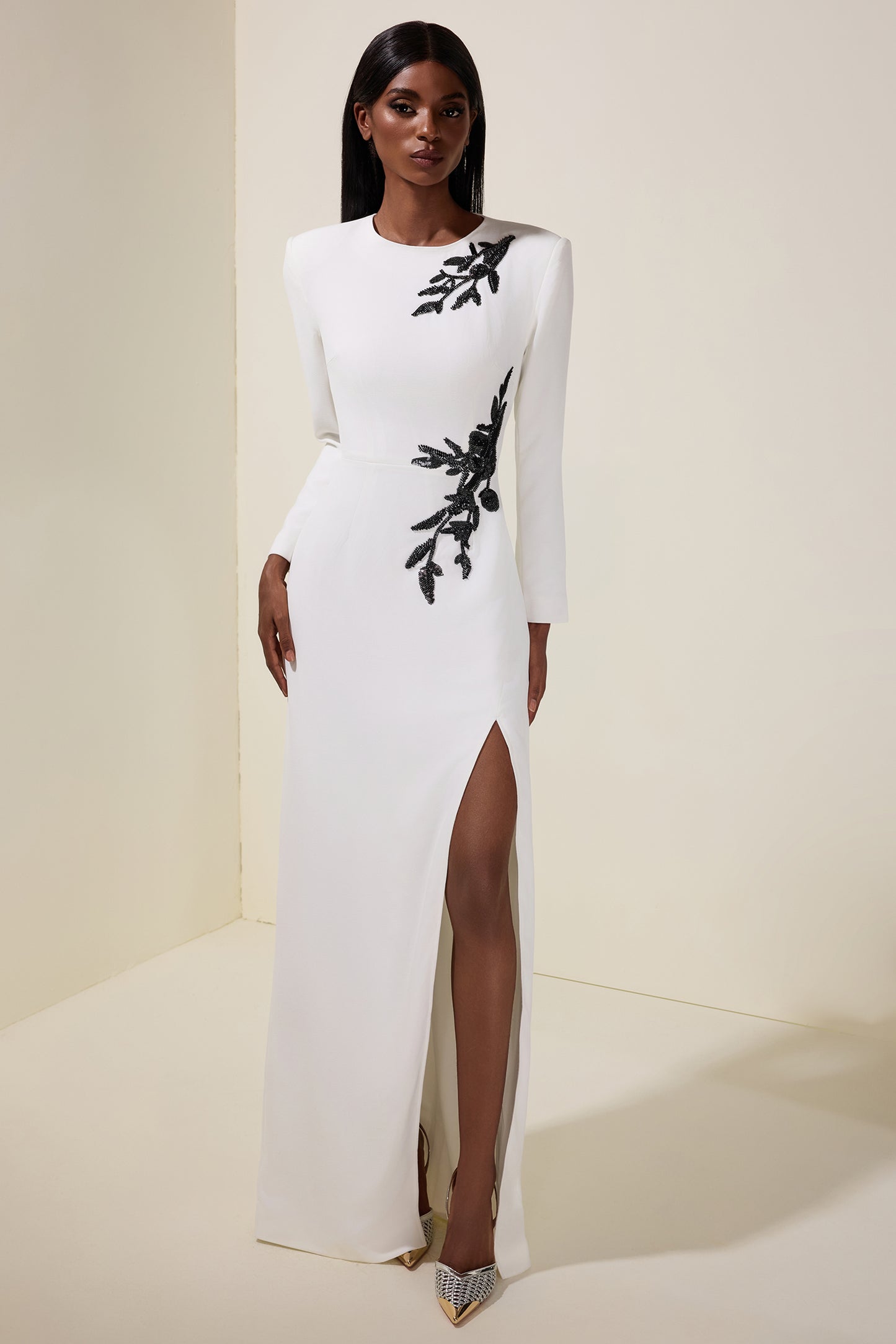 Sequin Floral Slit Maxi Dress