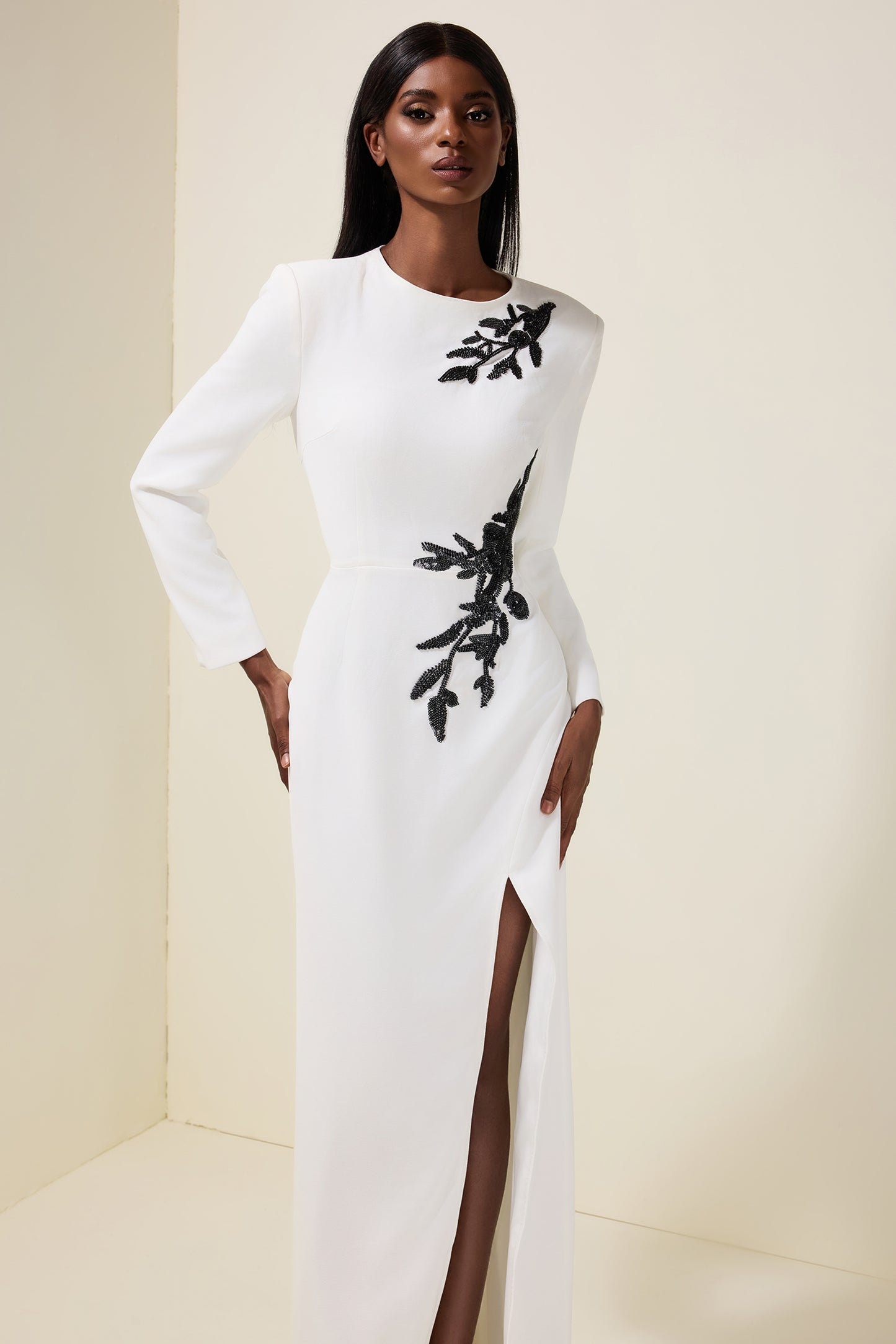 Sequin Floral Slit Maxi Dress