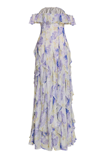 Floral Frill Off-Shoulder Maxi Dress