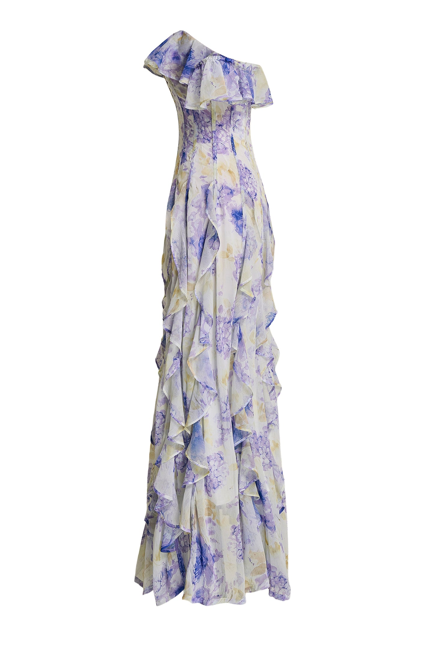Floral Frill Off-Shoulder Maxi Dress