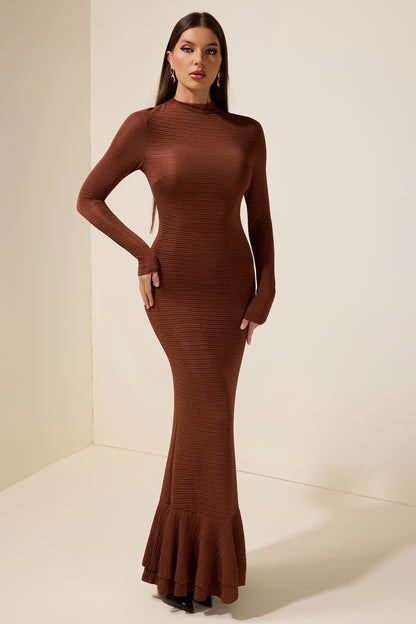 Crumpled Ruffle Long Sleeve Maxi Dress