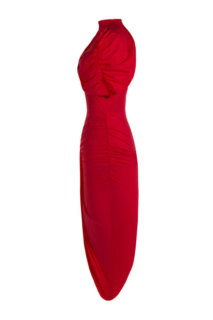 Asymmetric Twisted Cape Midi Dress