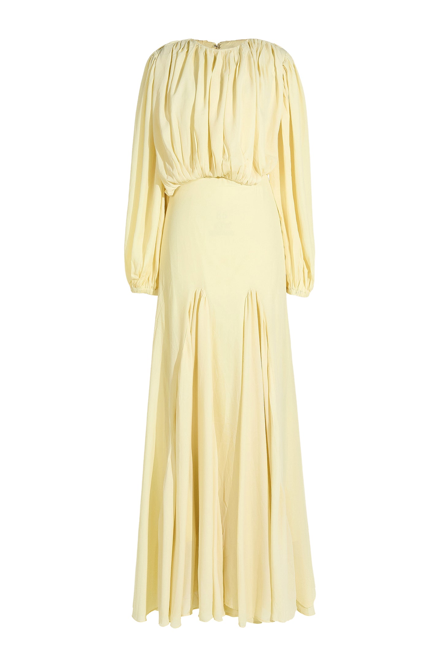 Gathering Round Neck Lantern Sleeve Maxi Dress