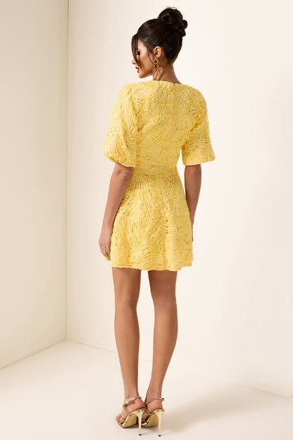 Cut-Out V-Neck Puff Sleeve Mini Dress