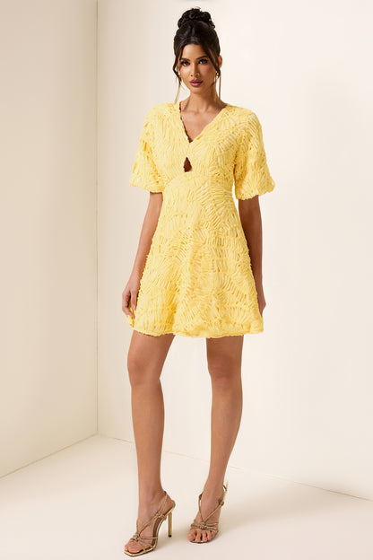 Cut-Out V-Neck Puff Sleeve Mini Dress