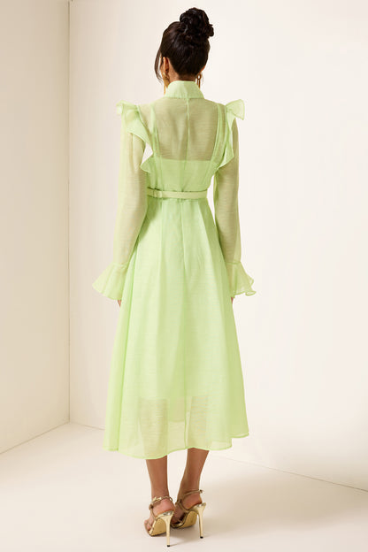 Solid 3D Floral Frill Midi Dress