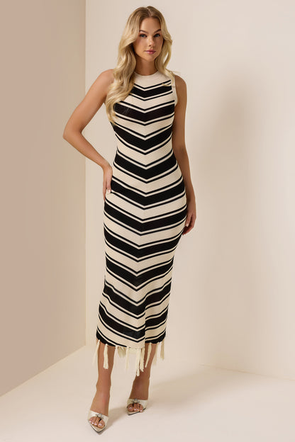 Knit Tassel Stripe Midi Dress