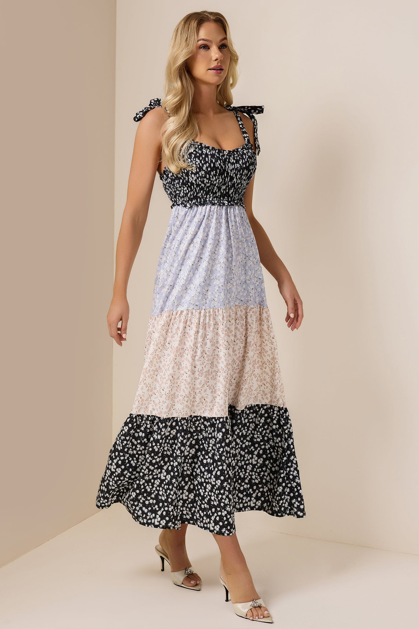 Floral Smock Frill Midi Dress