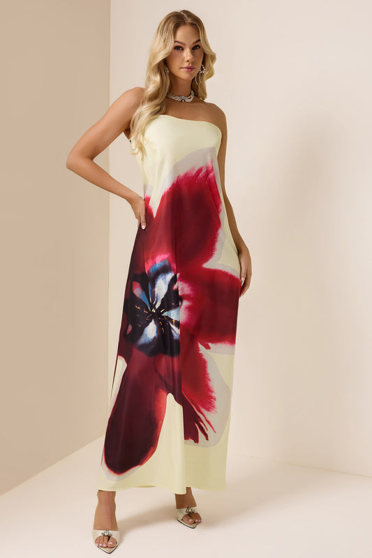 Floral Satin Off-Shoulder Maxi Dress