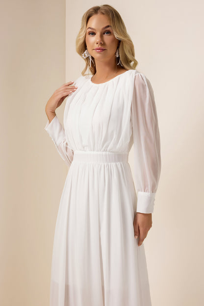 Solid Ruched Lantern Sleeve Maxi Dress