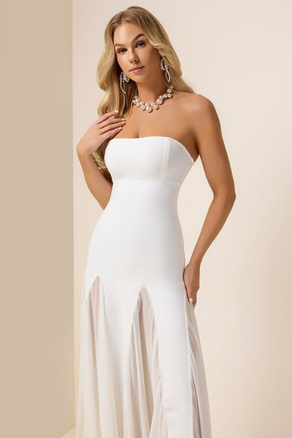 Off-Shoulder Solid Mesh Maxi Dress