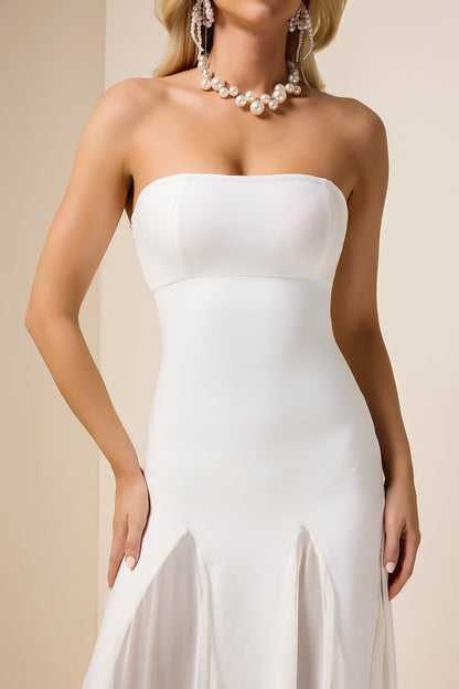 Off-Shoulder Solid Mesh Maxi Dress
