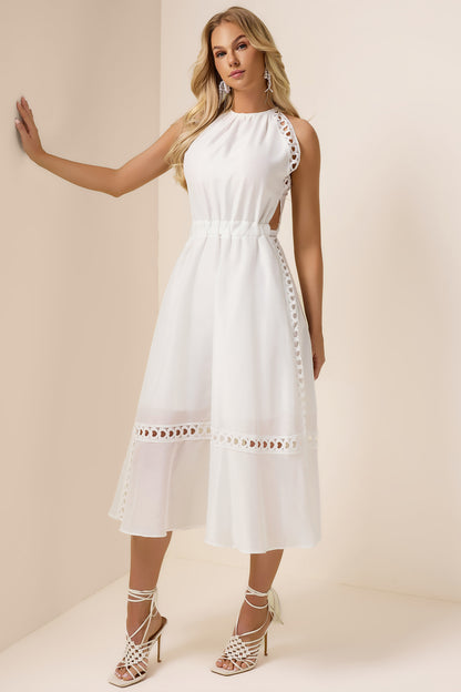Solid Heart Shape Lace Halter Neck Midi Dress