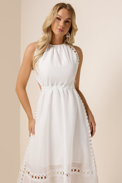 Solid Heart Shape Lace Halter Neck Midi Dress
