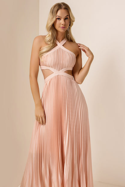 Pleat Cut-Out Halter Neck Maxi Dress
