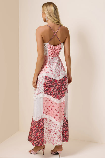 Floral Splicing Frill Midi Dress