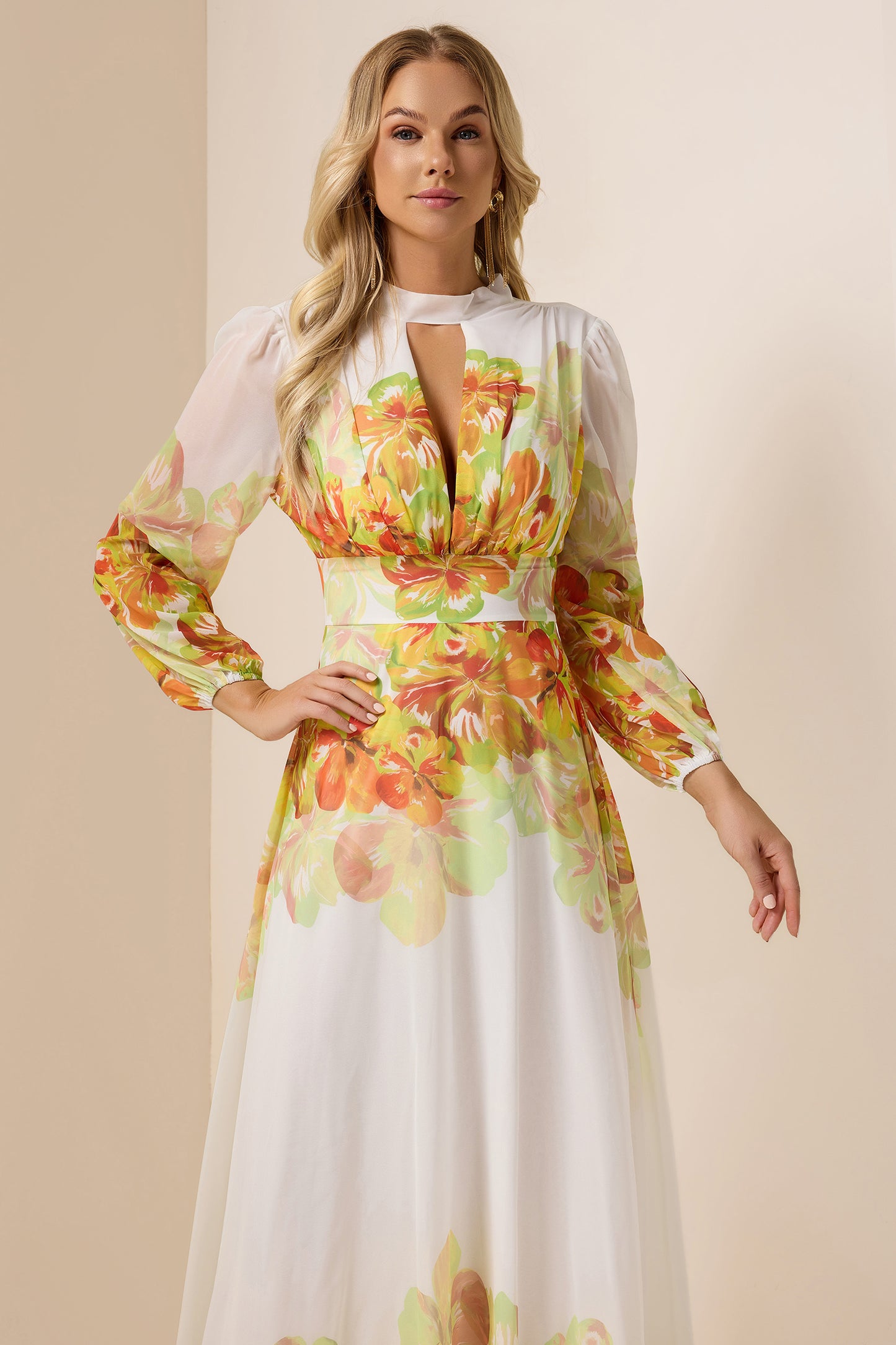 Floral Chiffon Cut-Out Maxi Dress