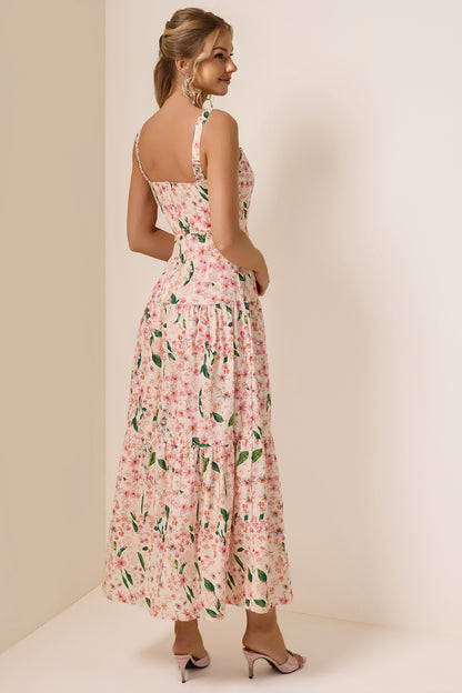 Floral  Square Collar Sleeveless Maxi Dress