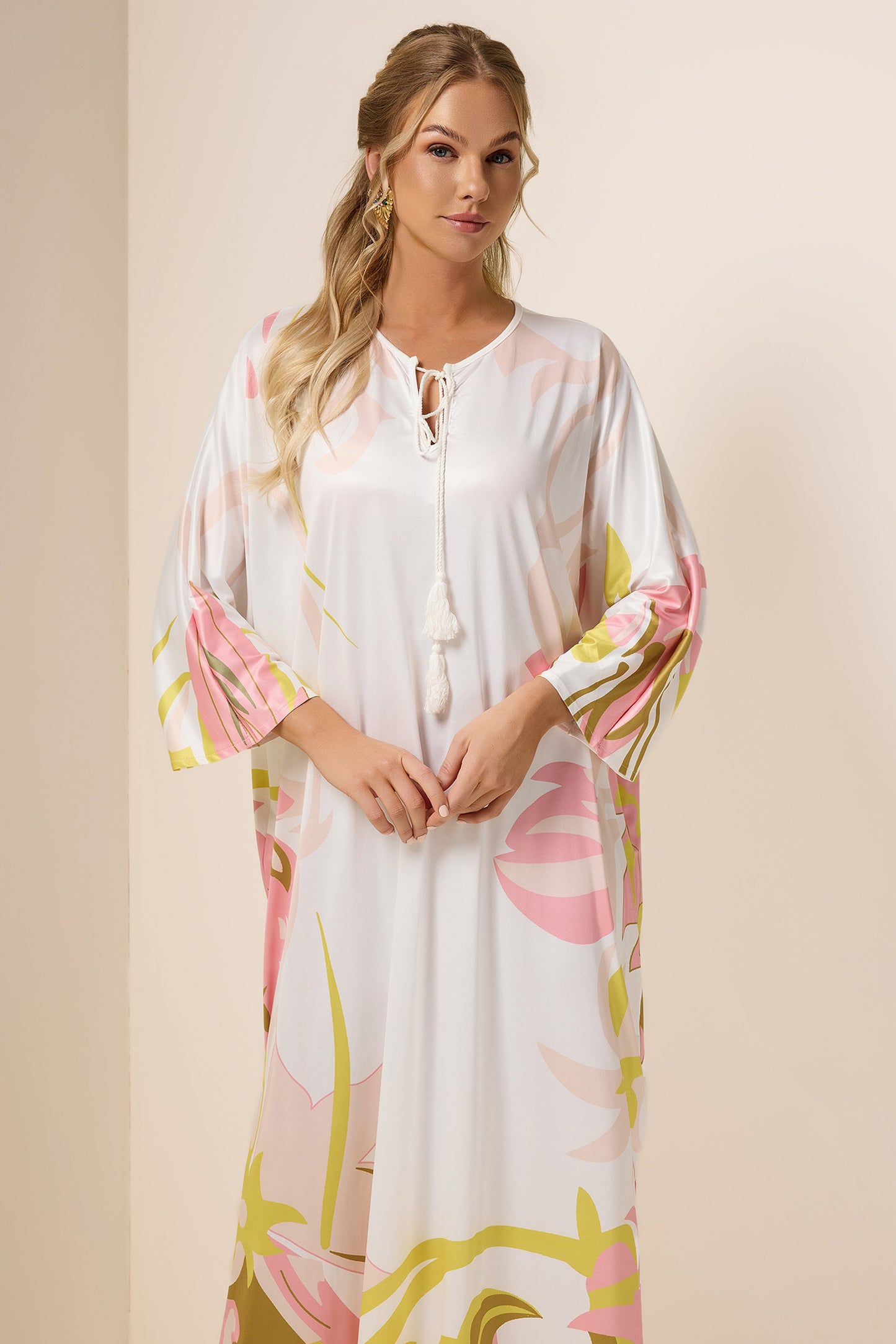 Abstract Print Lace Up Midi Dress